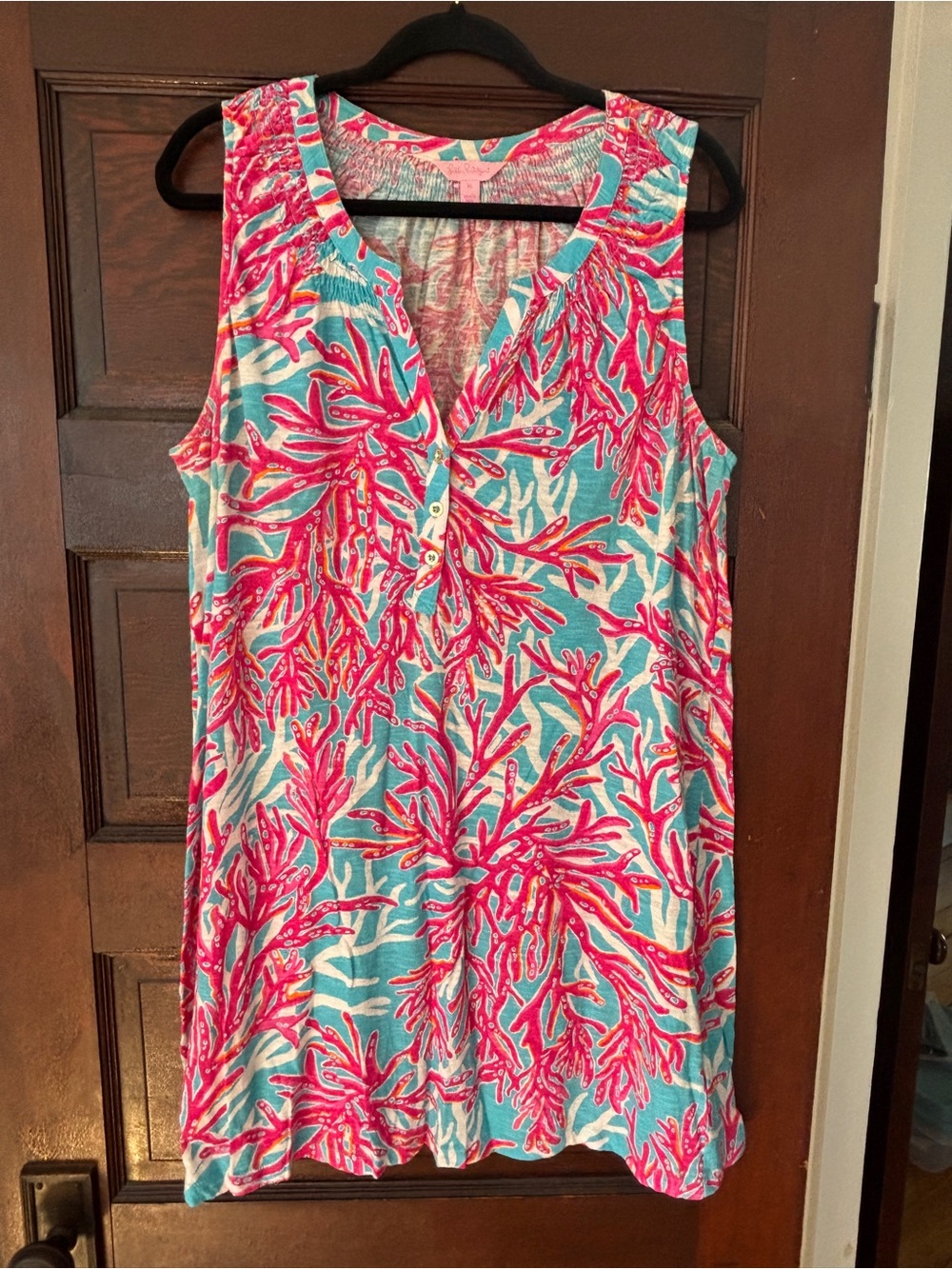 Lilly Pulitzer Sleeveless Coral-Print Mini Dress - Pink & Turquoise